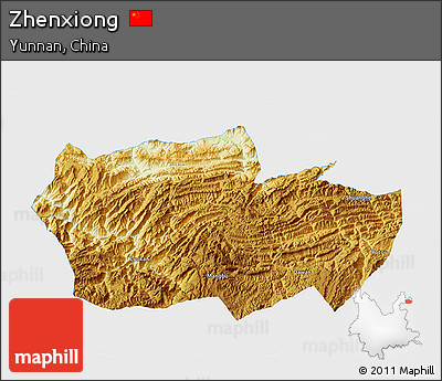 Physical 3D Map of Zhenxiong, single color outside