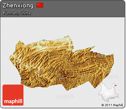 Physical 3D Map of Zhenxiong, single color outside