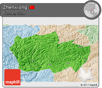 Political 3D Map of Zhenxiong, lighten