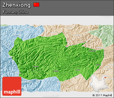 Political 3D Map of Zhenxiong, lighten