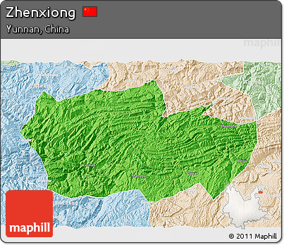 Political 3D Map of Zhenxiong, lighten