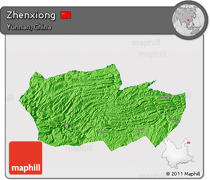 Political 3D Map of Zhenxiong, single color outside