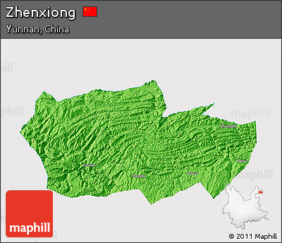 Political 3D Map of Zhenxiong, single color outside