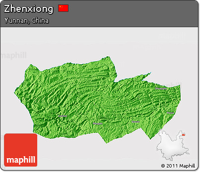 Political 3D Map of Zhenxiong, single color outside