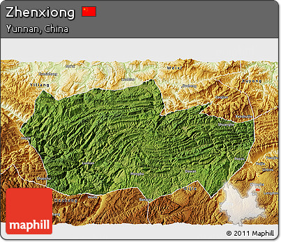 Satellite 3D Map of Zhenxiong, physical outside
