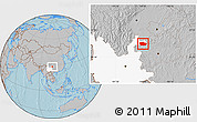 Gray Location Map of Zhenxiong, highlighted parent region, hill shading