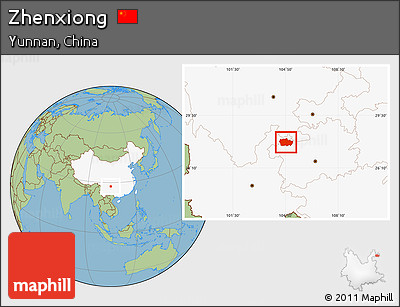 Savanna Style Location Map of Zhenxiong, highlighted country