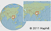 Savanna Style Location Map of Zhenxiong, highlighted parent region, within the entire country, hill shading