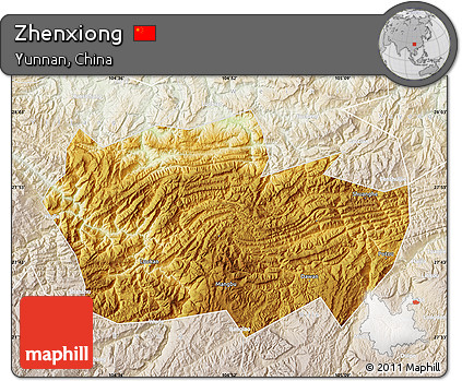 Physical Map of Zhenxiong, lighten