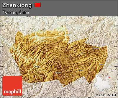 Physical Map of Zhenxiong, lighten