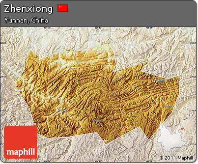 Physical Map of Zhenxiong, lighten