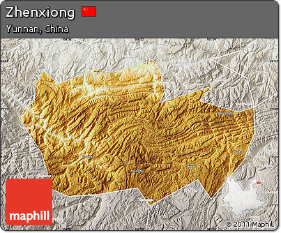 Physical Map of Zhenxiong, lighten, semi-desaturated