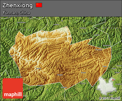 Physical Map of Zhenxiong, satellite outside