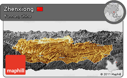 Physical Panoramic Map of Zhenxiong, darken, desaturated