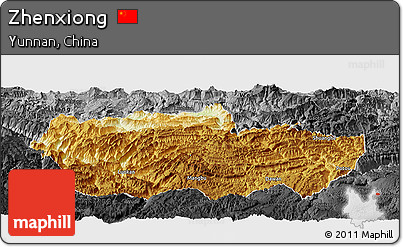 Physical Panoramic Map of Zhenxiong, darken, desaturated