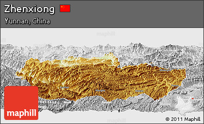 Physical Panoramic Map of Zhenxiong, lighten, desaturated