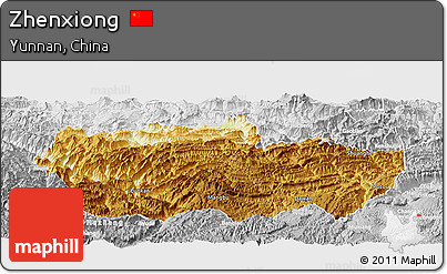 Physical Panoramic Map of Zhenxiong, lighten, desaturated