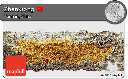 Physical Panoramic Map of Zhenxiong, semi-desaturated