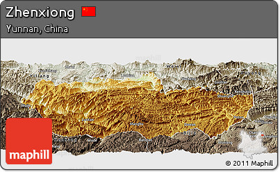 Physical Panoramic Map of Zhenxiong, semi-desaturated