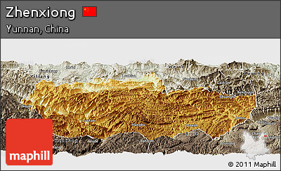 Physical Panoramic Map of Zhenxiong, semi-desaturated
