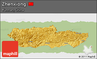 Savanna Style Panoramic Map of Zhenxiong, single color outside