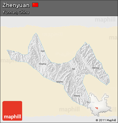 Classic Style 3D Map of Zhenyuan, single color outside
