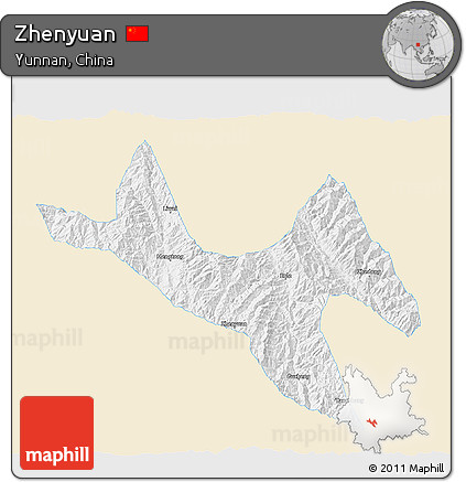 Classic Style 3D Map of Zhenyuan, single color outside