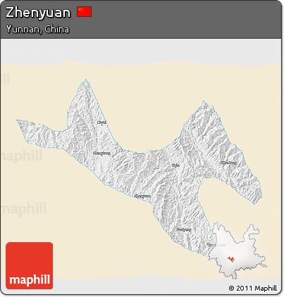 Classic Style 3D Map of Zhenyuan, single color outside