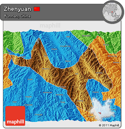 Physical 3D Map of Zhenyuan, political outside