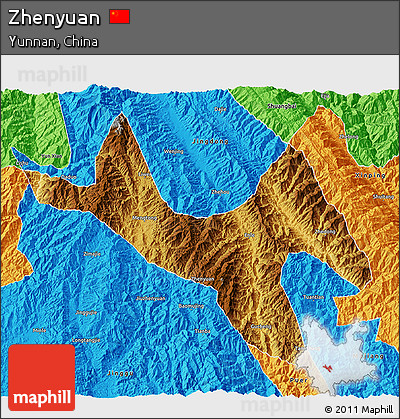 Physical 3D Map of Zhenyuan, political outside
