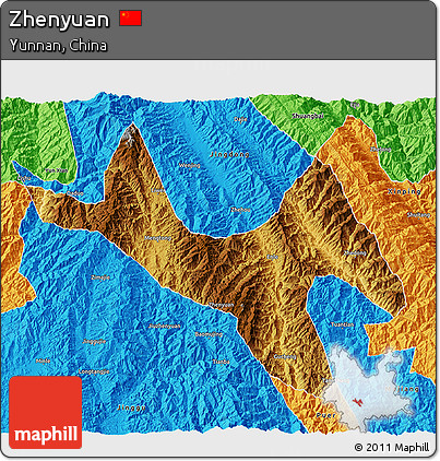 Physical 3D Map of Zhenyuan, political outside