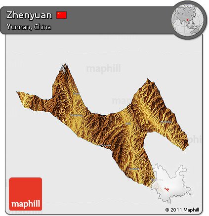 Physical 3D Map of Zhenyuan, single color outside