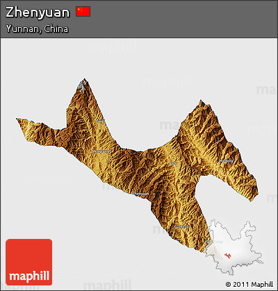 Physical 3D Map of Zhenyuan, single color outside