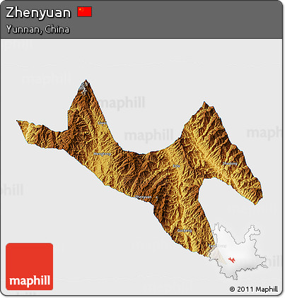 Physical 3D Map of Zhenyuan, single color outside