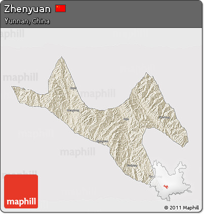 Shaded Relief 3D Map of Zhenyuan, cropped outside