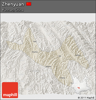 Shaded Relief 3D Map of Zhenyuan, lighten