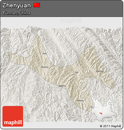 Shaded Relief 3D Map of Zhenyuan, lighten