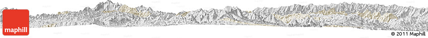 Shaded Relief Horizon Map of Zhenyuan, desaturated Shaded Relief Horizon Map of Zhenyuan, desaturated