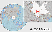 Gray Location Map of Zhenyuan, highlighted parent region, hill shading