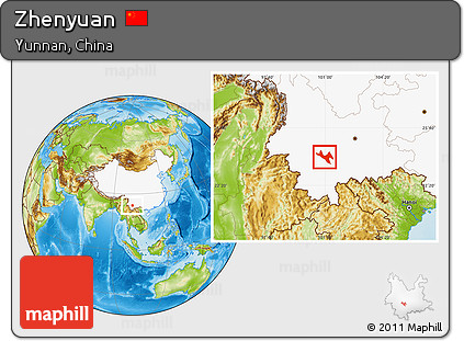 Physical Location Map of Zhenyuan, highlighted country