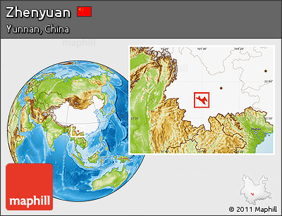Physical Location Map of Zhenyuan, highlighted country
