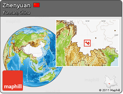 Physical Location Map of Zhenyuan, highlighted country