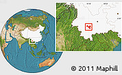 Satellite Location Map of Zhenyuan, highlighted country