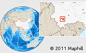 Shaded Relief Location Map of Zhenyuan, highlighted country