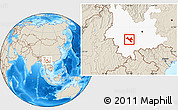 Shaded Relief Location Map of Zhenyuan, highlighted parent region