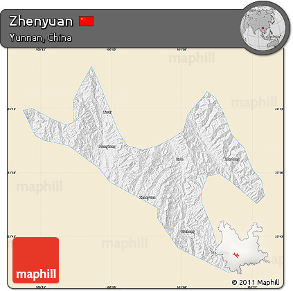 Classic Style Map of Zhenyuan, single color outside