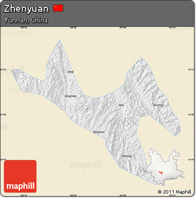 Classic Style Map of Zhenyuan, single color outside