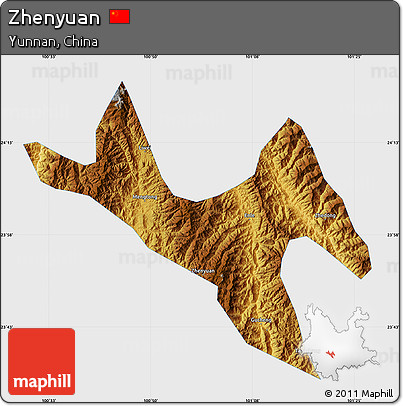 Physical Map of Zhenyuan, single color outside