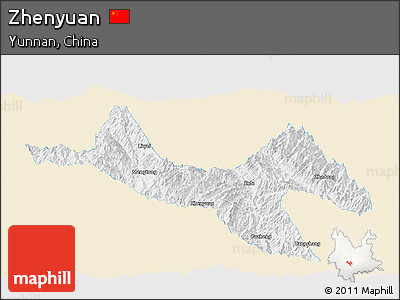 Classic Style Panoramic Map of Zhenyuan, single color outside