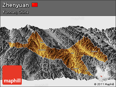 Physical Panoramic Map of Zhenyuan, desaturated